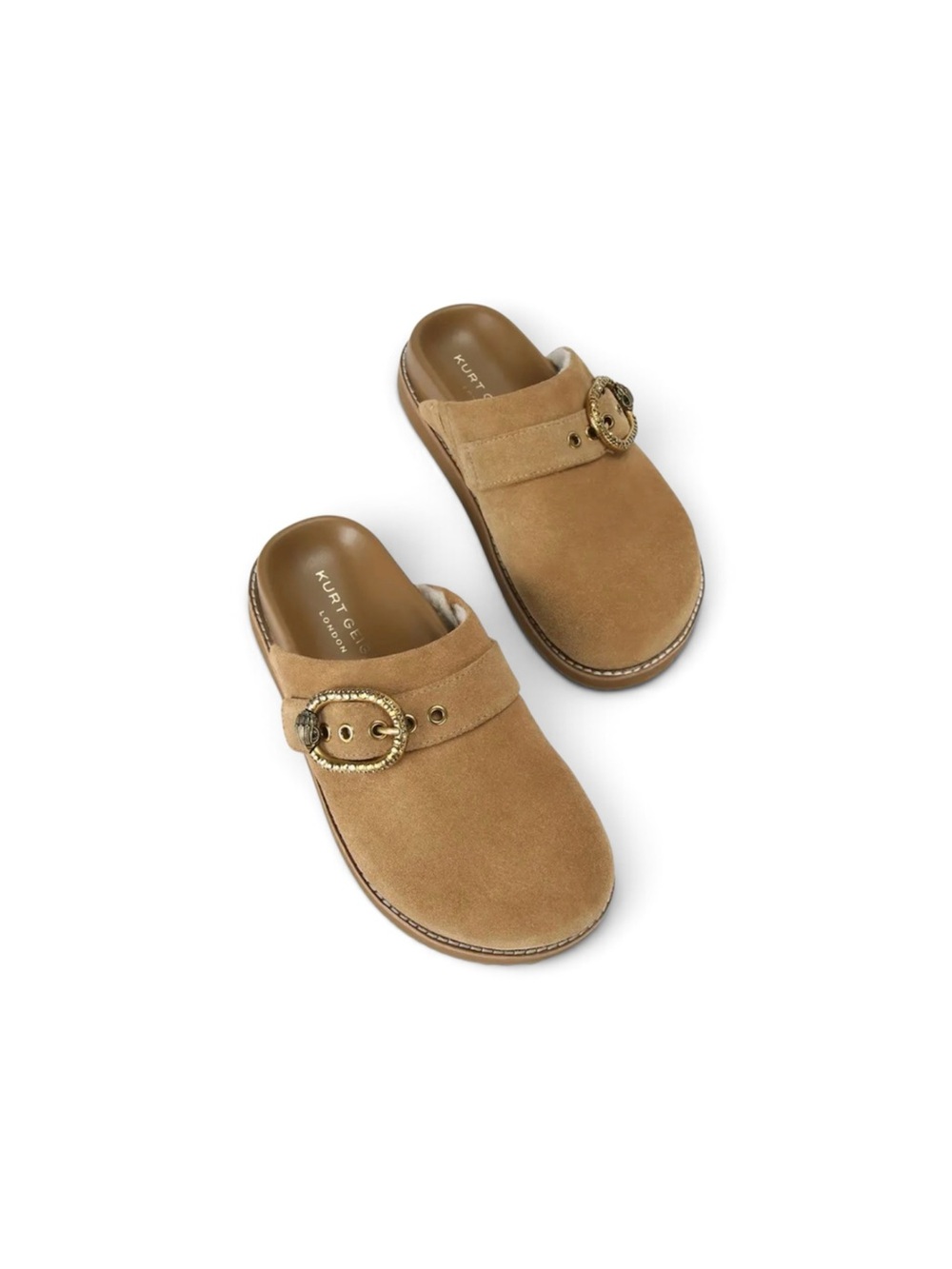 Kurt Geiger Kids Tan Suede Slip-On Clogs with Gold Buckle